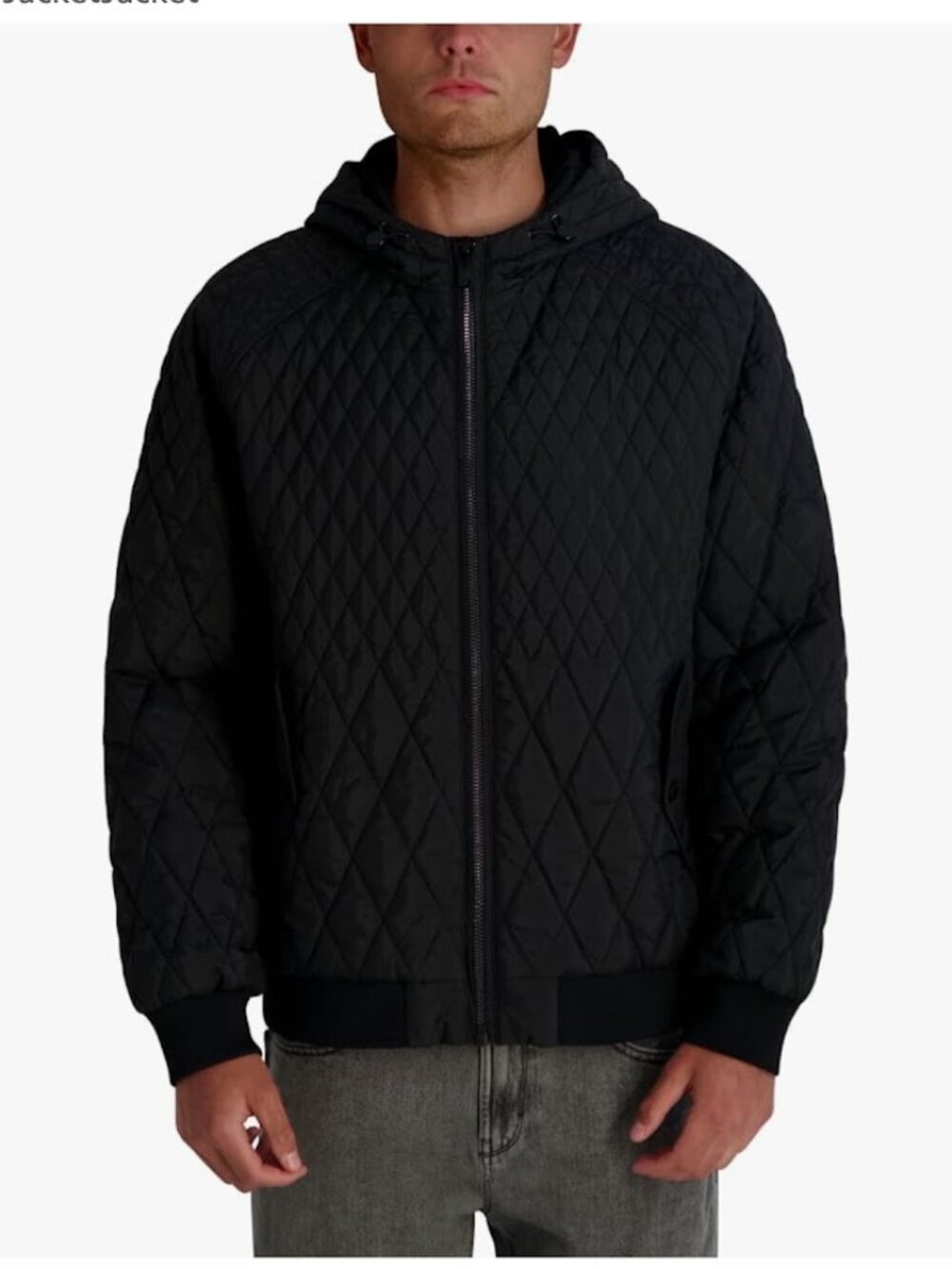 NWT Karl Lagerfeld Paris Diamond Black Quilted Mens Hooded Bomber Jacket Size M
